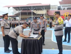 Upacara Serah Terima Kasat Lantas, Kasat Reskrim, dan 4 Kapolsek dipimpin oleh Kapolres Lhokseumawe