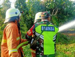 Babinsa Bersama Warga Bantu Padamkan Kebakaran Lahan