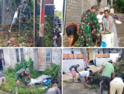 Jalin Kerjasama Yang Baik, Babinsa Bersama Warga Laksanakan Gotong Royong Bersihkan Lingkungan