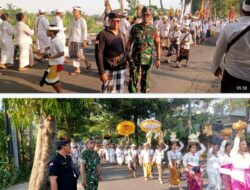 Berikan Kesan Humanis, Babinsa Sidan Kawal Upacara Adat Mendak Ida Sesuhunan Pura Hyang Api