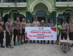 Sambut HUT Bhayangkara ke-79, Polsek Pangkalan Kuras Gelar Bakti Religi di Masjid Al-Jamiatur Rahmah