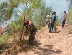 Lahan Terbakar, Babinsa Koramil 05/Linge Bersama Warga, Berjibaku Padamkan Api