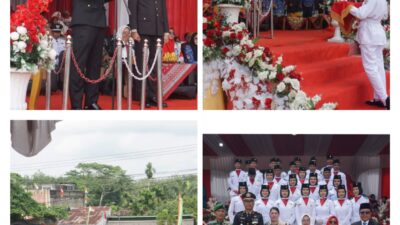 Peringati HUT RI, Warga Pangkalan Kuras Gelar Upacara di Kantor Camat