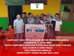 PT Green Palma Riau Jaya Salurkan Bantuan Rp15,4 Juta untuk Pembangunan MDA dan Gaji Guru Ngaji di Kampar