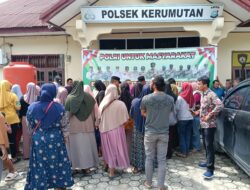 Ratusan Warga Antusias Ikuti Pasar Murah Polsek Kerumutan Bersama Bulog