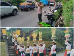 Bhabinkamtibmas Desa Talibeng Berikan Pengamanan saat Masyarakat Melaksanakan Upacara Dewa Yadnya 