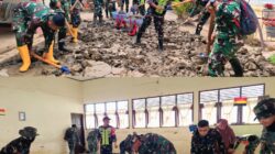 Kodim 0111/Bireuen Bersama Yonif 113/JS dan Yon TP/837 Laksanakan Pembersihan di SMAN 2 Peusangan Pasca Banjir.