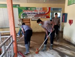 Pantang Menyerah, BKO Brimob dan Polsubsektor Rusip Antara Terus Lanjutkan Gotong Royong, Puskesmas Kembali Pulih