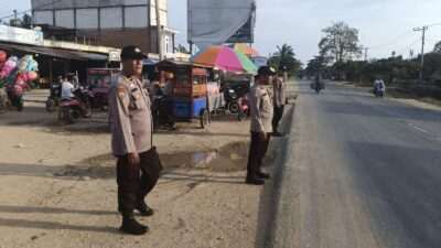 Pasar Ramadhan Pangkalan Lesung Aman, Polsek Lakukan Pengaturan Lalin dan Pengamanan