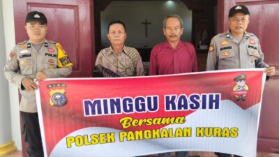 Polsek Pangkalan Kuras Gelar Minggu Kasih, Sampaikan Pesan Kamtibmas dan Pencegahan Karhutla