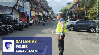Atensi Pos Sore, Satlantas Polres Karangasem Laksanakan Pengaturan di Pasar Senggol Jalan Gajah Mada Amlapura