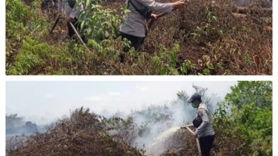Polisi Bersama TNI dan Perusahaan Lakukan Pendinginan Karhutla di Bunut