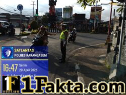 Personil Sat Lantas Polres Karangasem, Atensi Pos Sore, dan Gatur di Ktl 1 Subagan