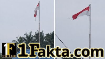 Bendera Merah Putih Sobek Tetap Berkibar Di Tiang Bendera SMKN 1 Muara Batu